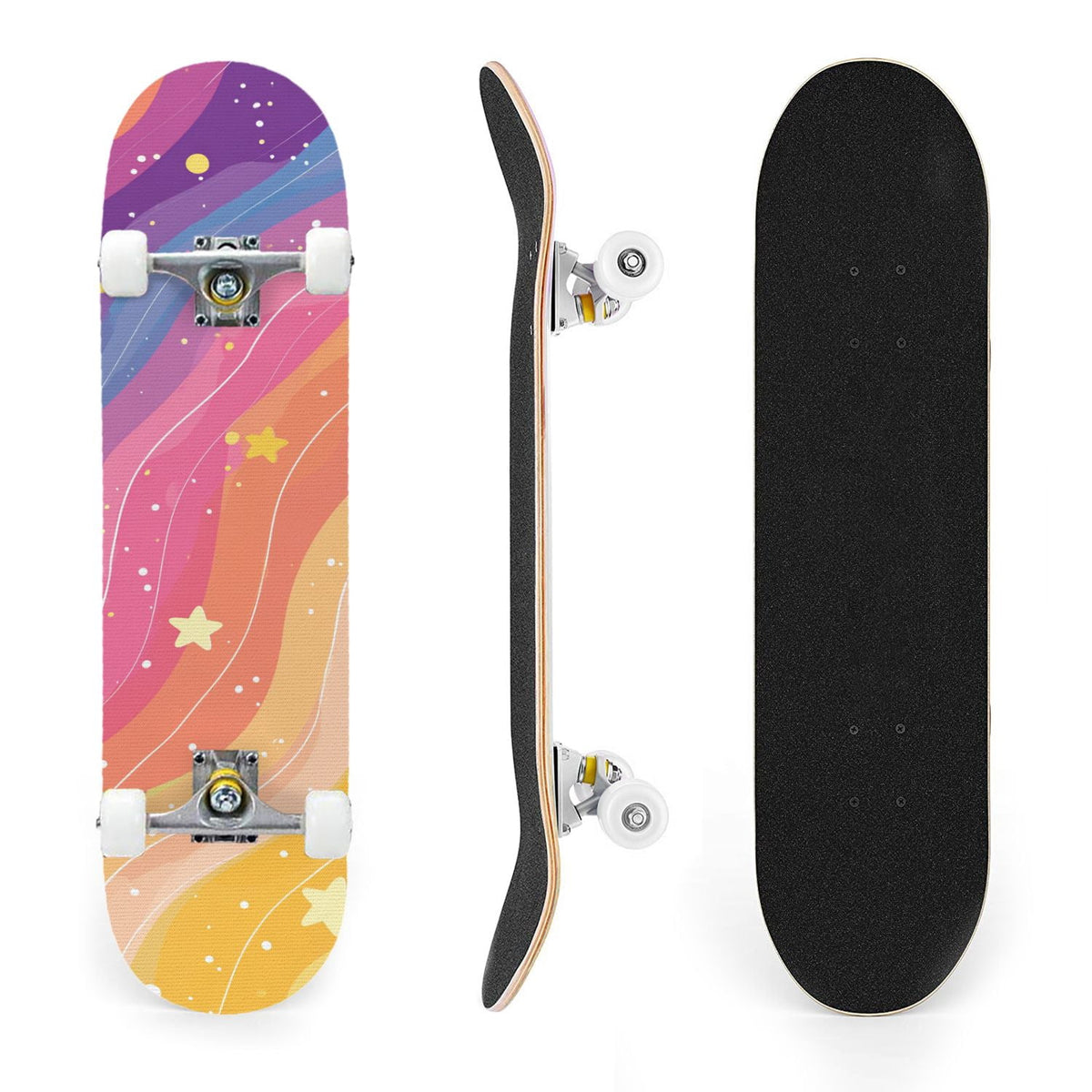 31"x8" Complete Skateboards for Beginners,Watercolor Watermelon Slices Pink Striped Double Kick 7 Ply Canadian Maple Deck Skateboard with Wheels, Gifts for Kids Teens