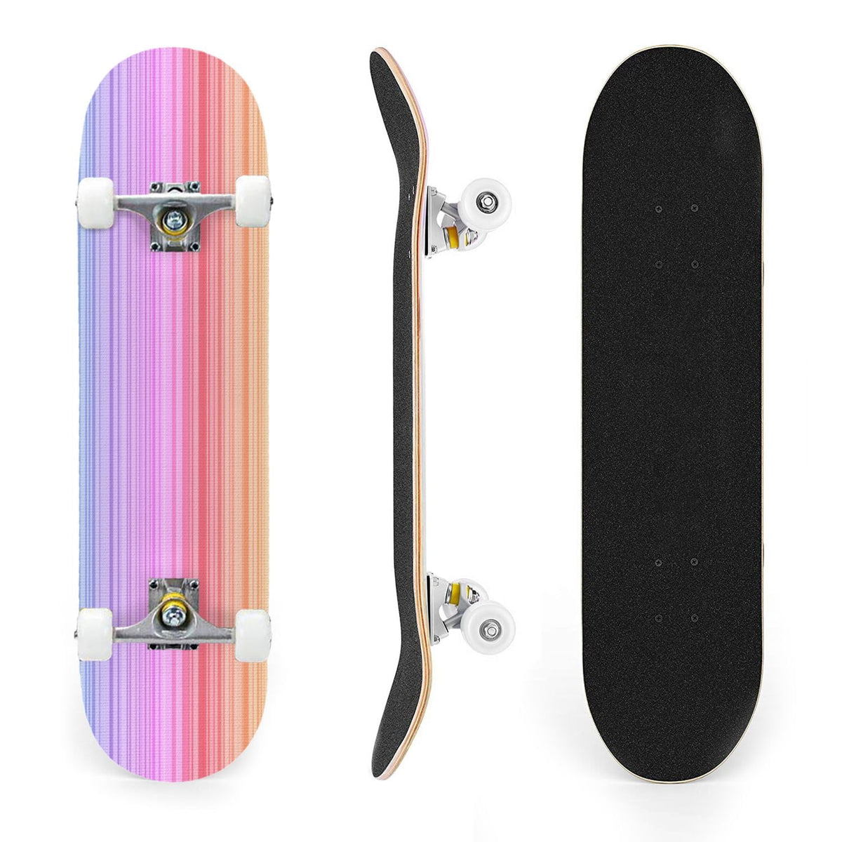 31"x8" Complete Skateboards for Beginners,Watercolor Watermelon Slices Pink Striped Double Kick 7 Ply Canadian Maple Deck Skateboard with Wheels, Gifts for Kids Teens