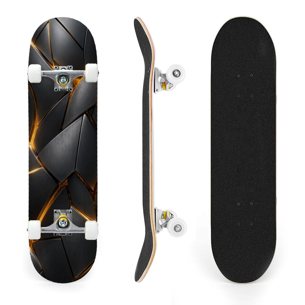 31"x8" Complete Skateboards for Beginners, Abstract Geometric Vibrant Neon Line Accents Dark Futuristic Double Kick 7 Ply Canadian Maple Deck Skateboard with Wheels, Gifts for Boys Teens