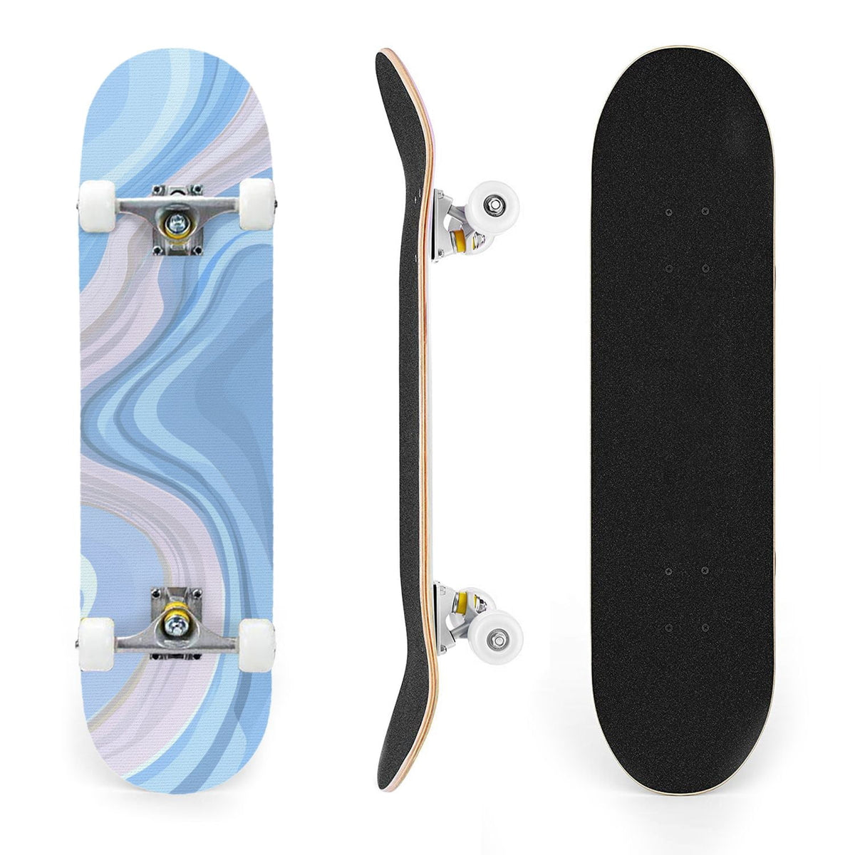 31"x8" Complete Skateboards for Beginners, Abstract Pastel Swirl Soft Earthy Tones Double Kick 7 Ply Canadian Maple Deck Skateboard with Wheels, Gifts for Kids Teens