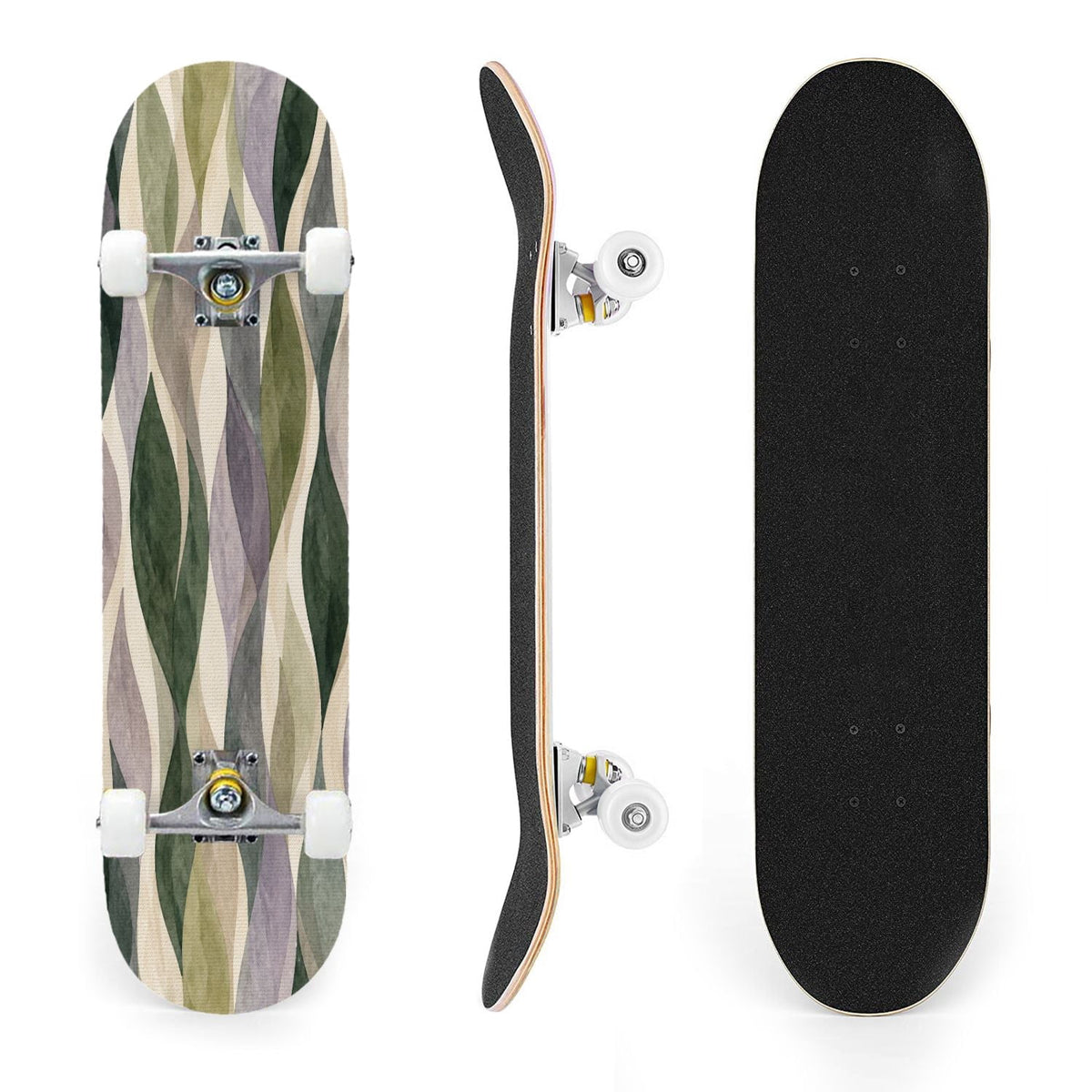 31"x8" Complete Skateboards for Beginners, Vibrant Purple Teal Floral Artwork Golden Accents Vintage Double Kick 7 Ply Canadian Maple Deck Skateboard with Wheels, Gifts for Kids Teens