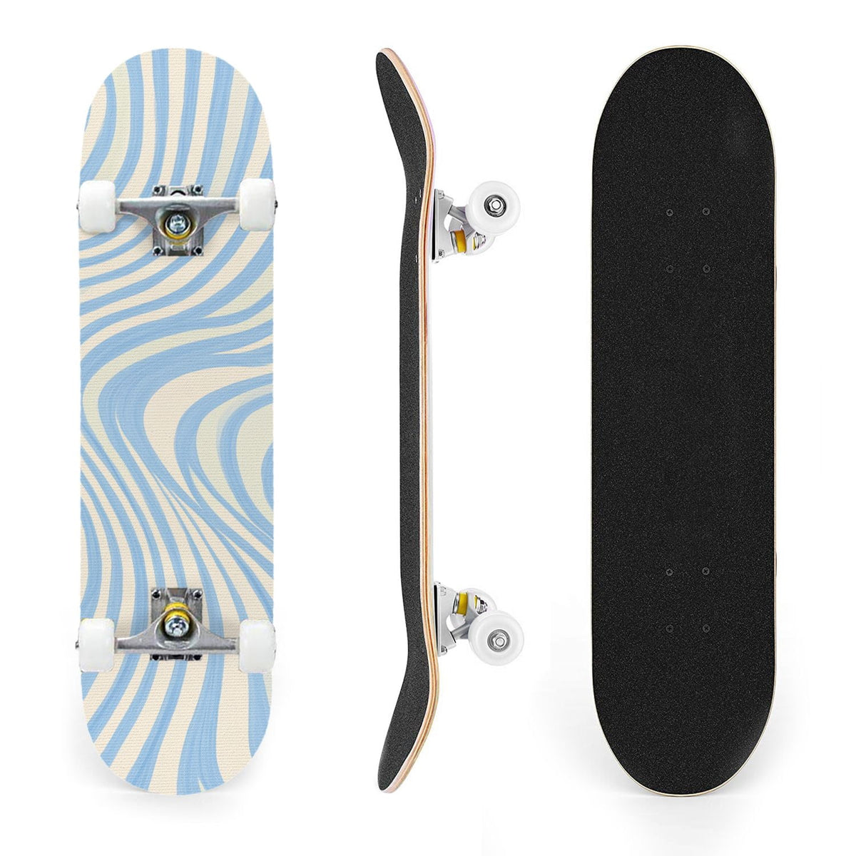31"x8" Complete Skateboards for Beginners, Abstract Pastel Swirl Soft Earthy Tones Double Kick 7 Ply Canadian Maple Deck Skateboard with Wheels, Gifts for Kids Teens