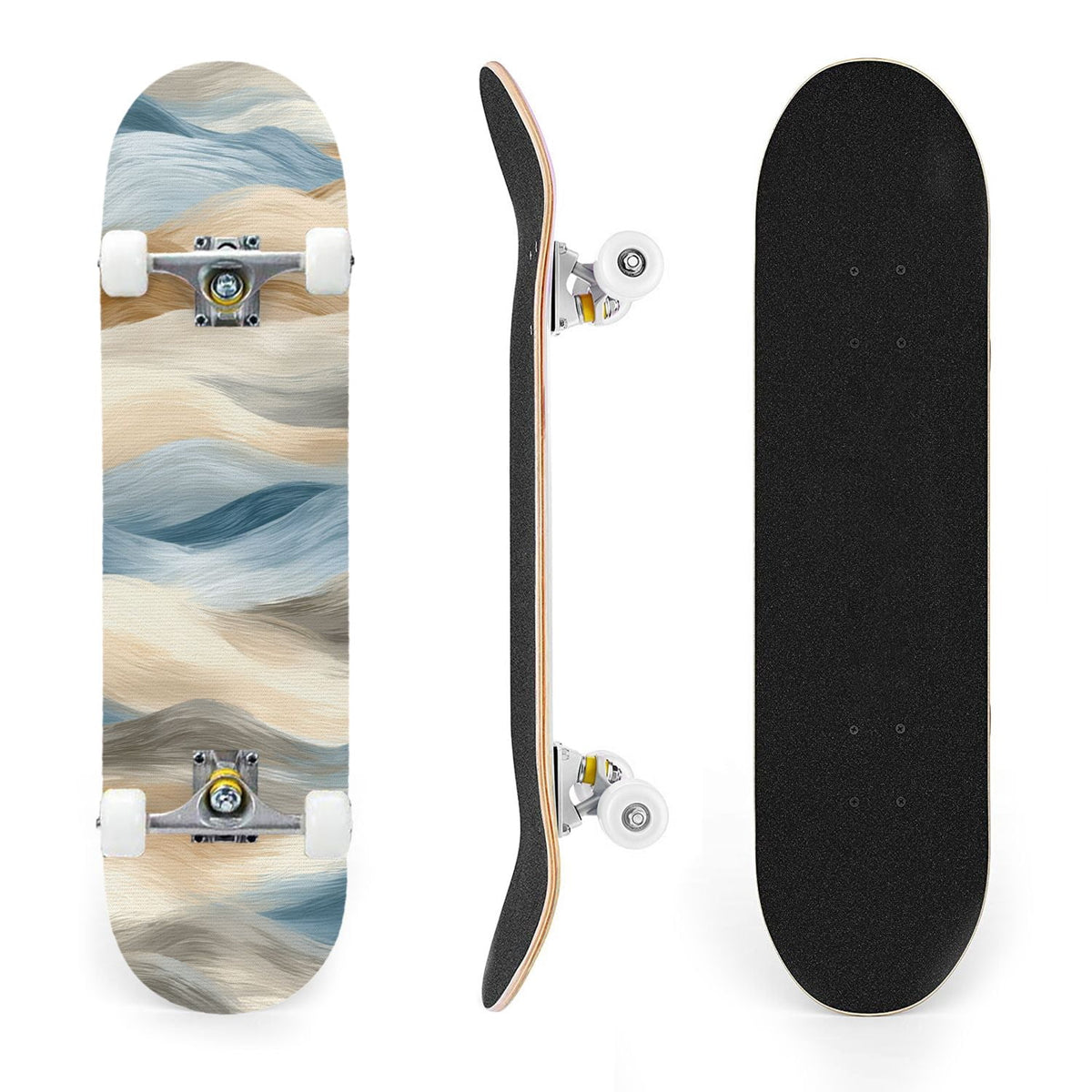 31"x8" Complete Skateboards for Beginners, Abstract Pastel Swirl Soft Earthy Tones Double Kick 7 Ply Canadian Maple Deck Skateboard with Wheels, Gifts for Kids Teens