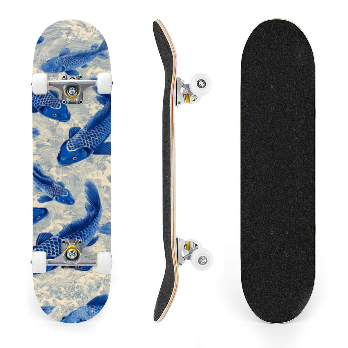 31"x8" Complete Skateboards for Beginners, Turquoise Flowers Teal Daisy Flower Butterfly Blue Romantic Double Kick 7 Ply Canadian Maple Deck Skateboard with Wheels, Gifts for Kids Teens