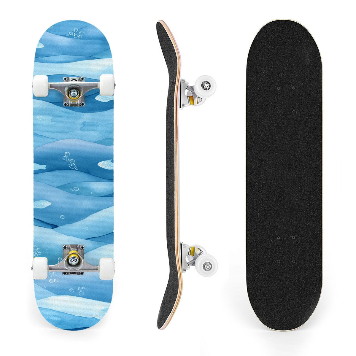 31"x8" Complete Skateboards for Beginners, Abstract Wavy Purple Beige Zebra Design Double Kick 7 Ply Canadian Maple Deck Skateboard with Wheels, Gifts for Kids Teens