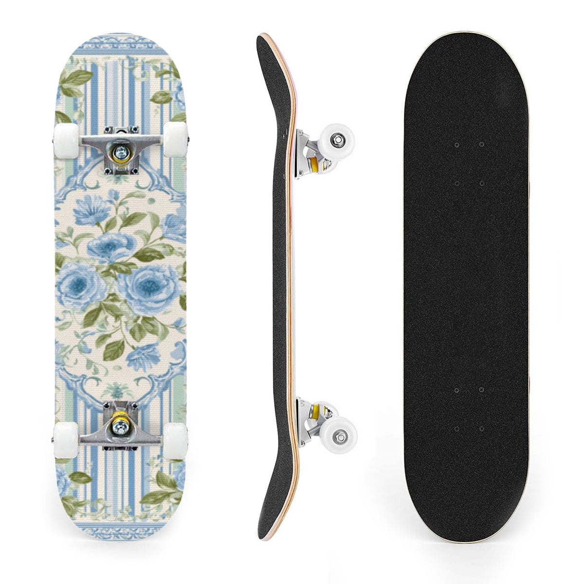 31"x8" Complete Skateboards for Beginners, White Birch Tree Bark Natural Knots Horizontal Lines Double Kick 7 Ply Canadian Maple Deck Skateboard with Wheels, Gifts for Kids Teens
