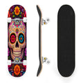 31"x8" Complete Skateboards for Beginners, Colorful Sugar Skull Vibrant Floral Day of the Dead Double Kick 7 Ply Canadian Maple Deck Skateboard with Wheels, Gifts for Kids Teens