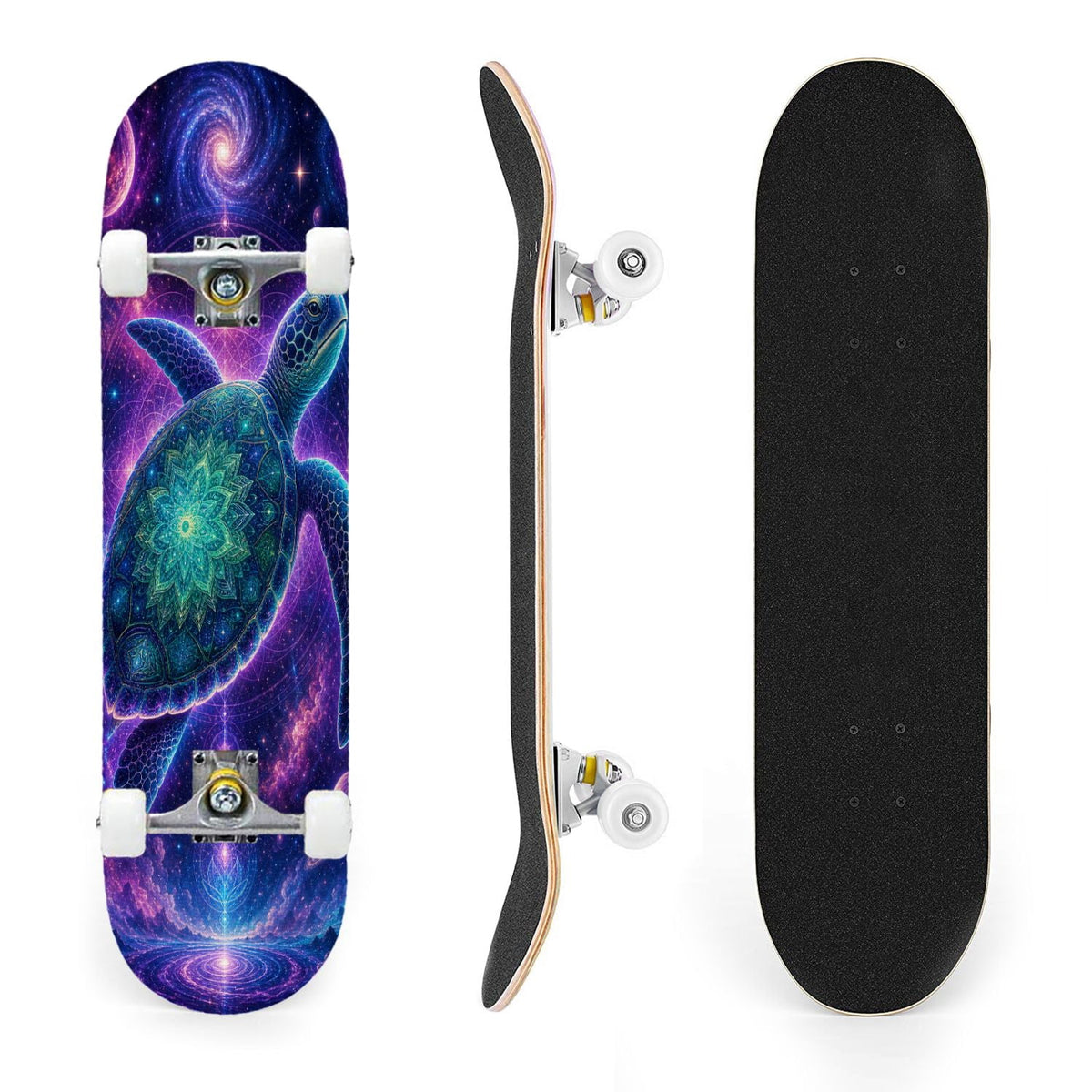 31"x8" Complete Skateboards for Beginners, Underwater Sharks Glowing Purple Jellyfish Marine Life Double Kick 7 Ply Canadian Maple Deck Skateboard with Wheels, Gifts for Kids Teens