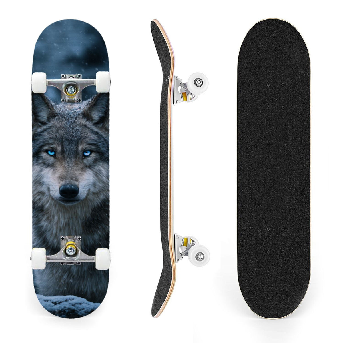 31"x8" Complete Skateboards for Beginners, Blue Deep Sea Sailing Ship Octopus Lighthouse Clouds Ocean Double Kick 7 Ply Canadian Maple Deck Skateboard with Wheels, Gifts for Kids Teens
