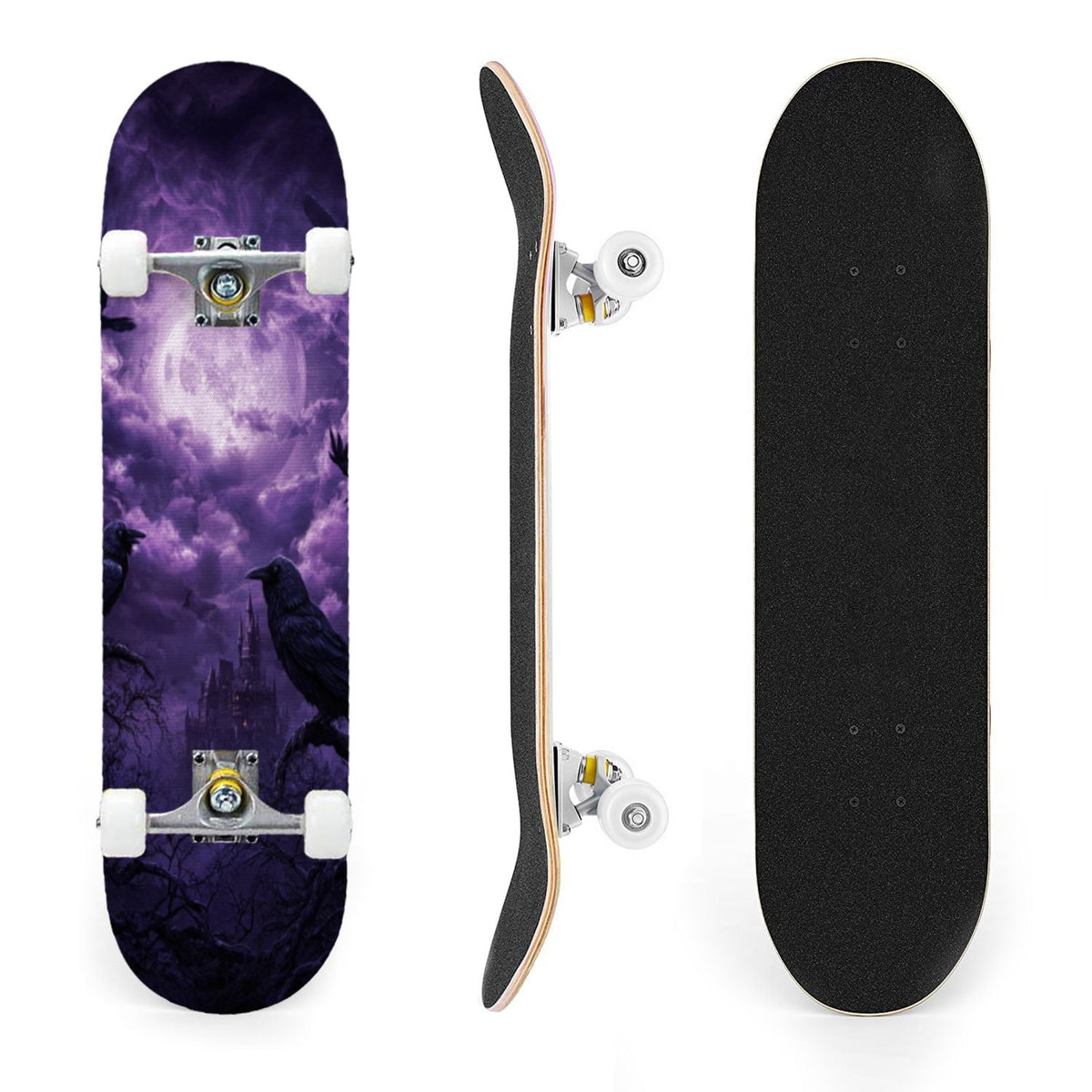 31"x8" Complete Skateboards for Beginners, Romantic Skeletons Blooming Roses Dark Academia Double Kick 7 Ply Canadian Maple Deck Skateboard with Wheels, Gifts for Kids Teens