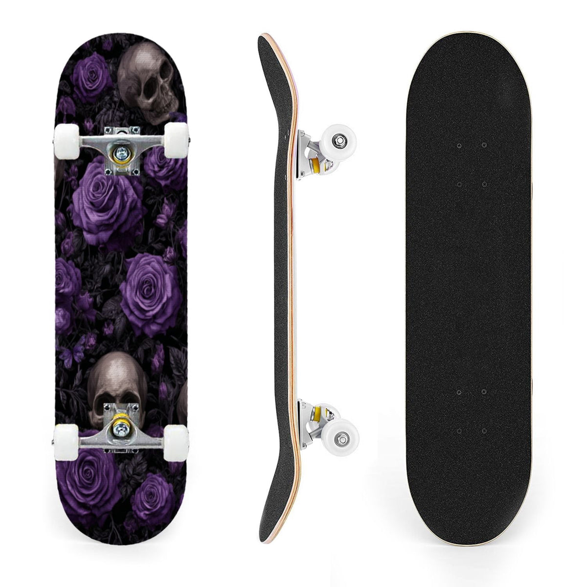 31"x8" Complete Skateboards for Beginners, Skeleton Tree Figure Antler Branches Dark Academia Flowers Double Kick 7 Ply Canadian Maple Deck Skateboard with Wheels, Gifts for Kids Teens