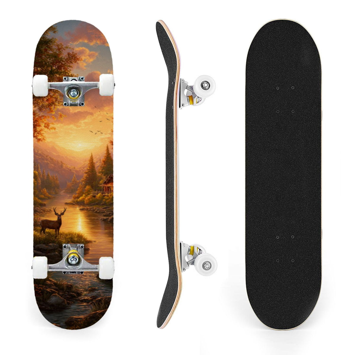 31"x8" Complete Skateboards for Beginners, White Birch Tree Bark Natural Knots Horizontal Lines Double Kick 7 Ply Canadian Maple Deck Skateboard with Wheels, Gifts for Kids Teens