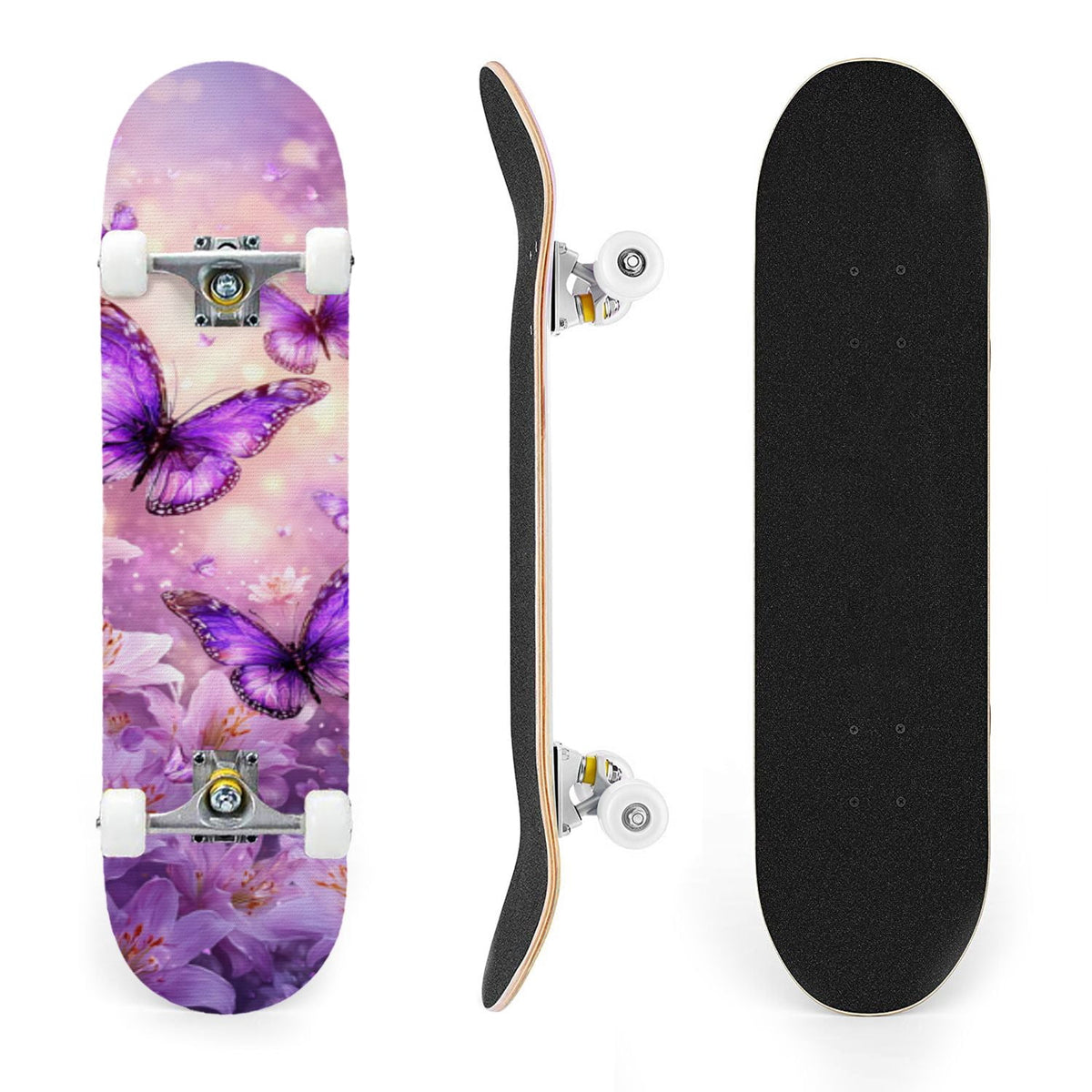 31"x8" Complete Skateboards for Beginners, Blue Deep Sea Sailing Ship Octopus Lighthouse Clouds Ocean Double Kick 7 Ply Canadian Maple Deck Skateboard with Wheels, Gifts for Kids Teens