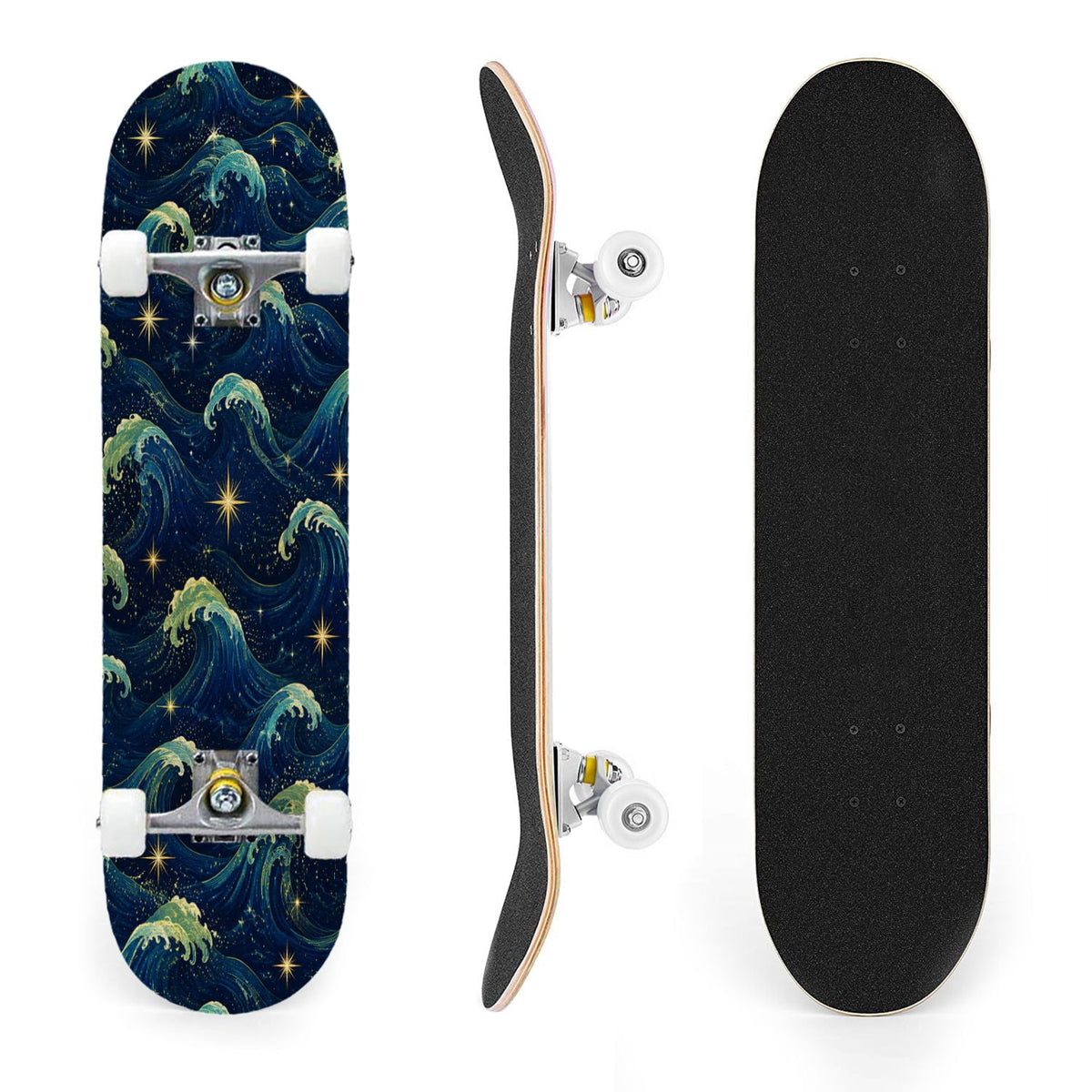 31"x8" Complete Skateboards for Beginners, Colorful Turtle Floral Shell Starry Night Marine Life Double Kick 7 Ply Canadian Maple Deck Skateboard with Wheels, Gifts for Kids Teens