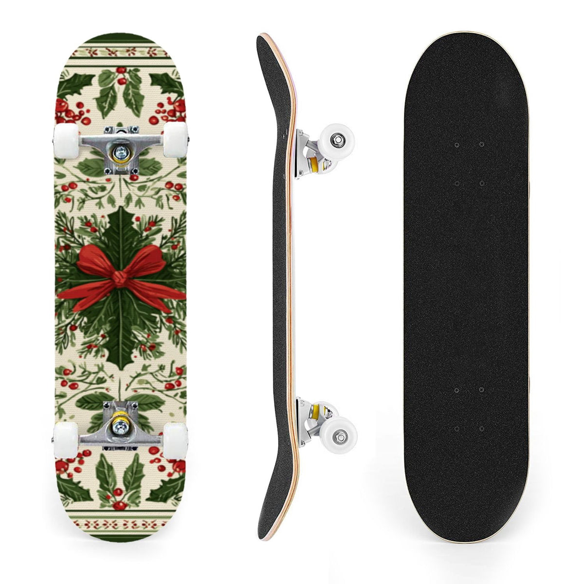 31"x8" Complete Skateboards for Beginners, Red White Vertical Striped Retro Circus Double Kick 7 Ply Canadian Maple Deck Skateboard with Wheels, Gifts for Kids Teens