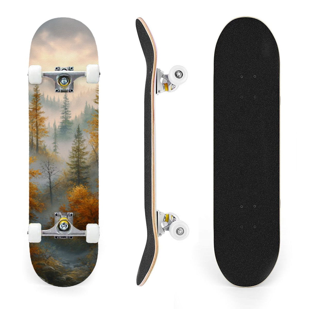 31"x8" Complete Skateboards for Beginners, Blue Deep Sea Sailing Ship Octopus Lighthouse Clouds Ocean Double Kick 7 Ply Canadian Maple Deck Skateboard with Wheels, Gifts for Kids Teens