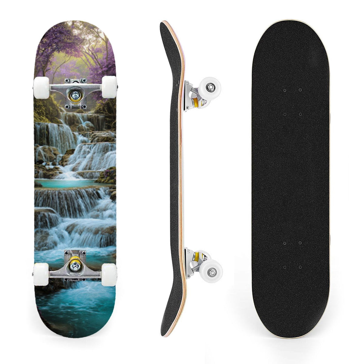 31"x8" Complete Skateboards for Beginners, Vibrant Stained Glass Window Butterflies Flowers Double Kick 7 Ply Canadian Maple Deck Skateboard with Wheels, Gifts for Kids Teens