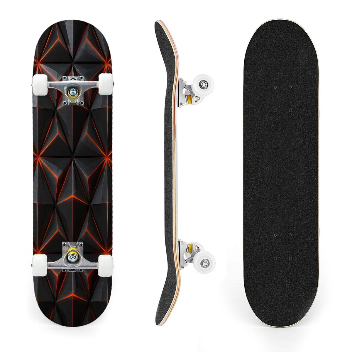 31"x8" Complete Skateboards for Beginners, Abstract Geometric Vibrant Neon Line Accents Dark Futuristic Double Kick 7 Ply Canadian Maple Deck Skateboard with Wheels, Gifts for Boys Teens