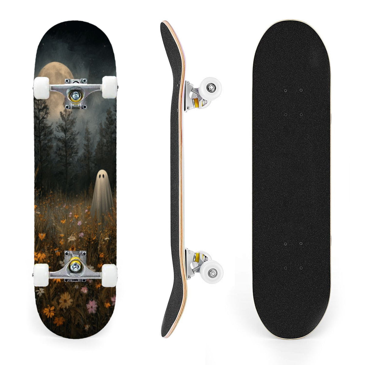 31"x8" Complete Skateboards for Beginners, Skeleton Tree Figure Antler Branches Dark Academia Flowers Double Kick 7 Ply Canadian Maple Deck Skateboard with Wheels, Gifts for Kids Teens