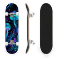 31"x8" Complete Skateboards for Beginners, Glowing Bioluminescent Mushrooms Mystical Forest Double Kick 7 Ply Canadian Maple Deck Skateboard with Wheels, Gifts for Kids Teens