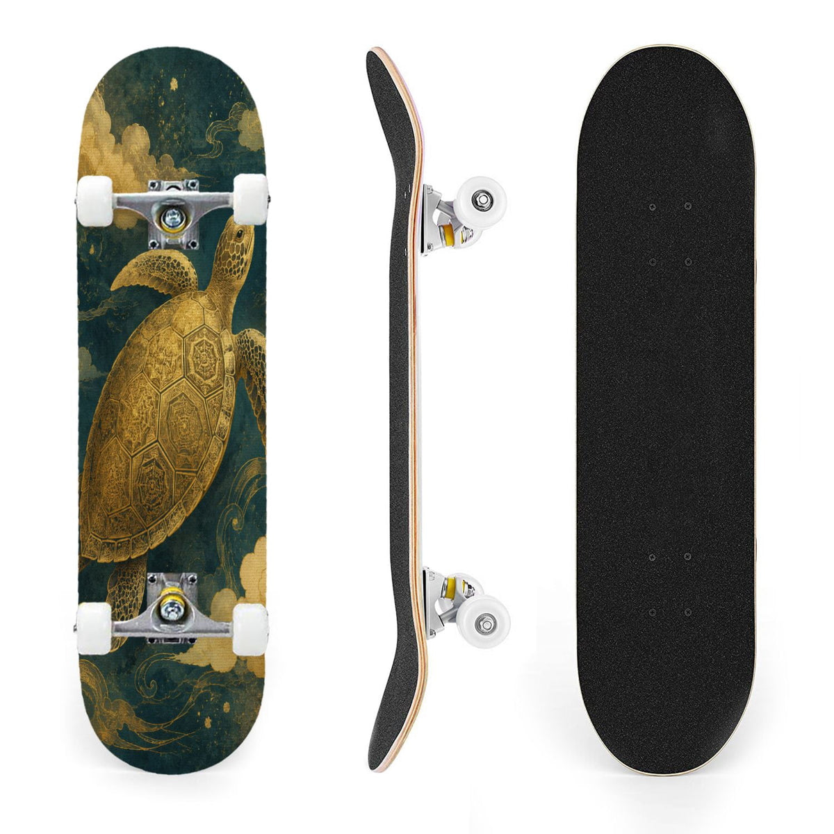 31"x8" Complete Skateboards for Beginners, Colorful Turtle Floral Shell Starry Night Marine Life Double Kick 7 Ply Canadian Maple Deck Skateboard with Wheels, Gifts for Kids Teens