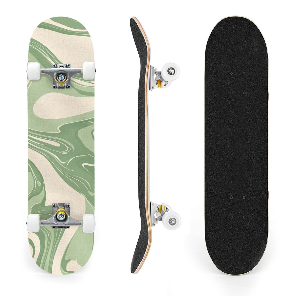 31"x8" Complete Skateboards for Beginners, Abstract Wavy Purple Beige Zebra Design Double Kick 7 Ply Canadian Maple Deck Skateboard with Wheels, Gifts for Kids Teens