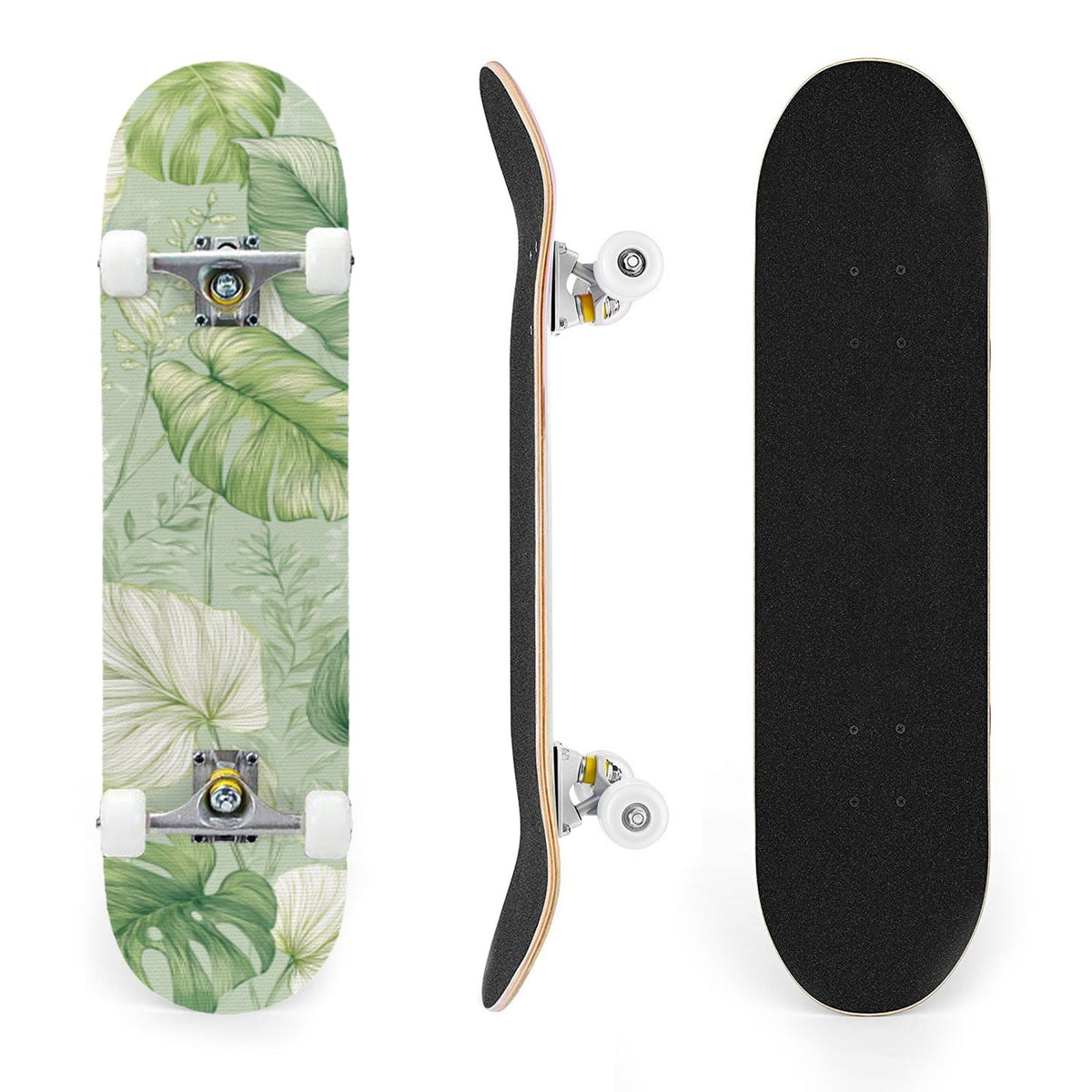 31"x8" Complete Skateboards for Beginners, Whimsical Butterfly Garden Watercolor Art Print Double Kick 7 Ply Canadian Maple Deck Skateboard with Wheels, Gifts for Kids Teens