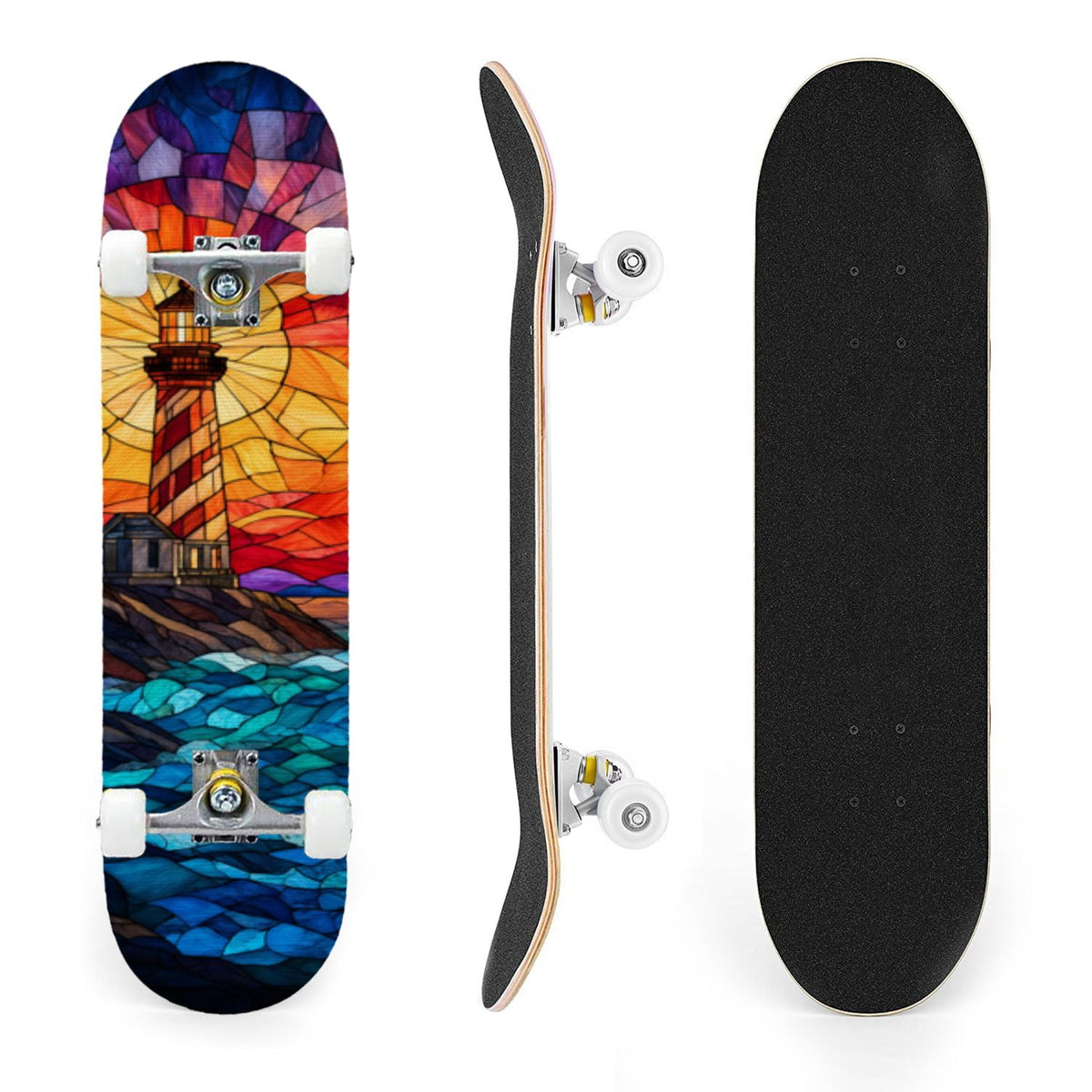 31"x8" Complete Skateboards for Beginners, White Birch Tree Bark Natural Knots Horizontal Lines Double Kick 7 Ply Canadian Maple Deck Skateboard with Wheels, Gifts for Kids Teens