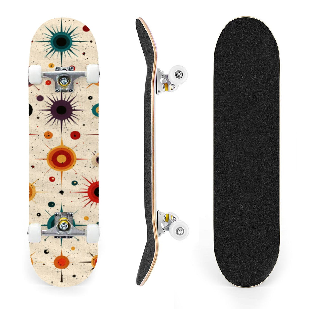 31"x8" Complete Skateboards for Beginners, Vibrant Stained Glass Window Butterflies Flowers Double Kick 7 Ply Canadian Maple Deck Skateboard with Wheels, Gifts for Kids Teens