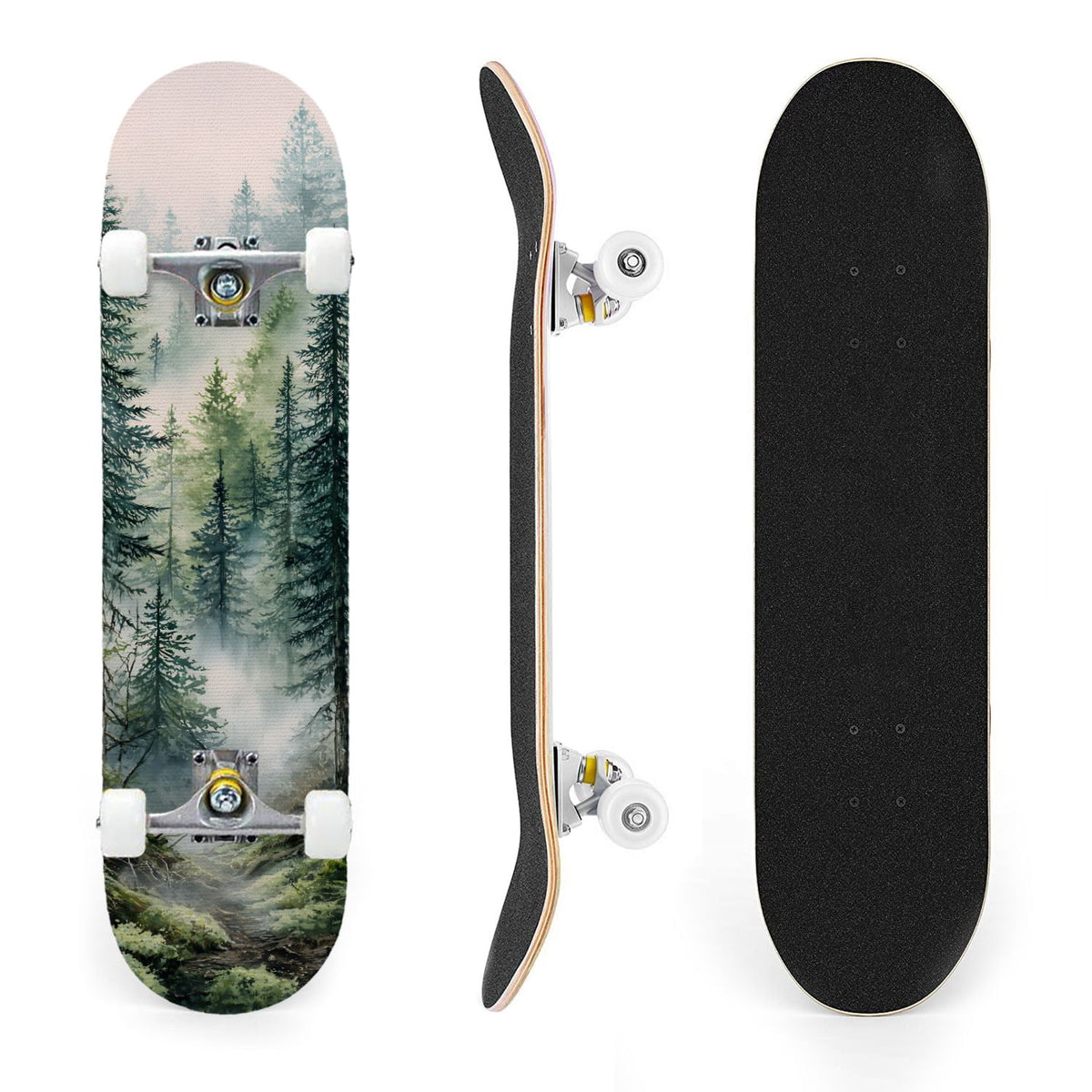 31"x8" Complete Skateboards for Beginners, Blue Deep Sea Sailing Ship Octopus Lighthouse Clouds Ocean Double Kick 7 Ply Canadian Maple Deck Skateboard with Wheels, Gifts for Kids Teens