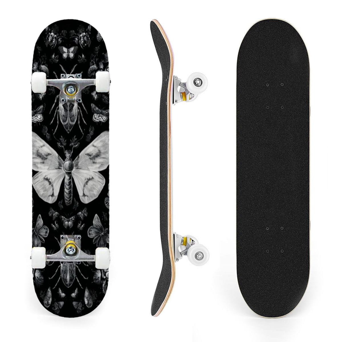 31"x8" Complete Skateboards for Beginners, Ethereal Night Garden Roses Starry Sky Dark Academia Double Kick 7 Ply Canadian Maple Deck Skateboard with Wheels, Gifts for Kids Teens