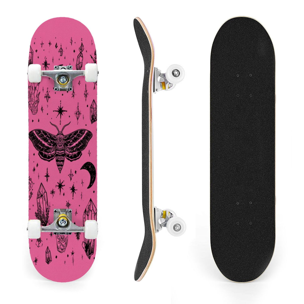31"x8" Complete Skateboards for Beginners, Skeleton Tree Figure Antler Branches Dark Academia Flowers Double Kick 7 Ply Canadian Maple Deck Skateboard with Wheels, Gifts for Kids Teens