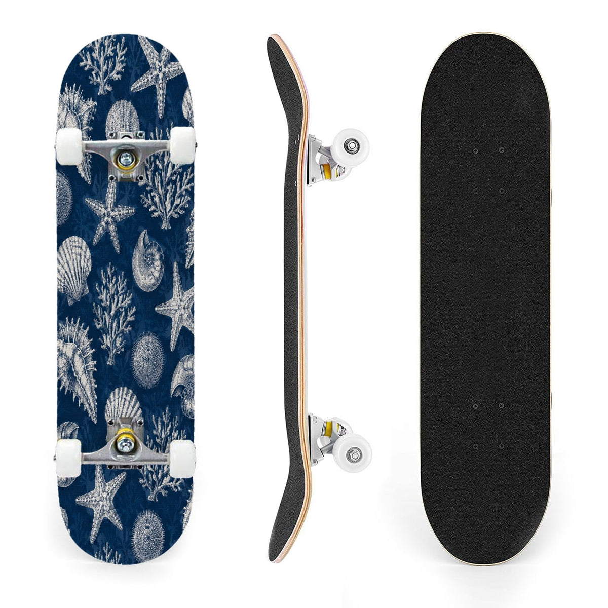 31"x8" Complete Skateboards for Beginners, Colorful Turtle Floral Shell Starry Night Marine Life Double Kick 7 Ply Canadian Maple Deck Skateboard with Wheels, Gifts for Kids Teens