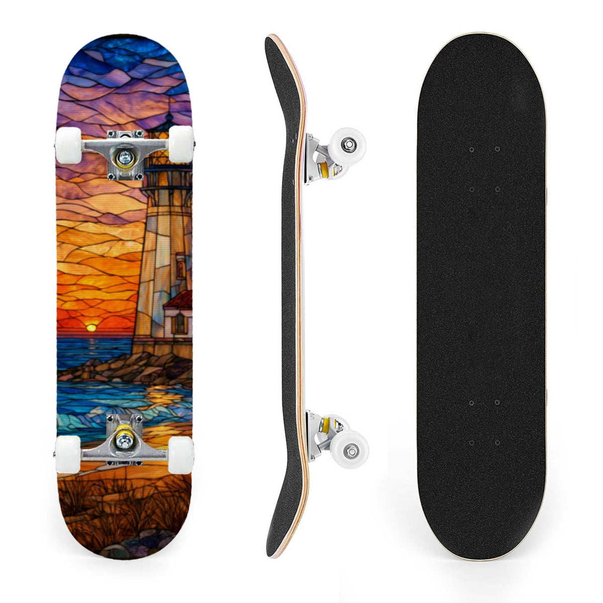 31"x8" Complete Skateboards for Beginners, White Birch Tree Bark Natural Knots Horizontal Lines Double Kick 7 Ply Canadian Maple Deck Skateboard with Wheels, Gifts for Kids Teens