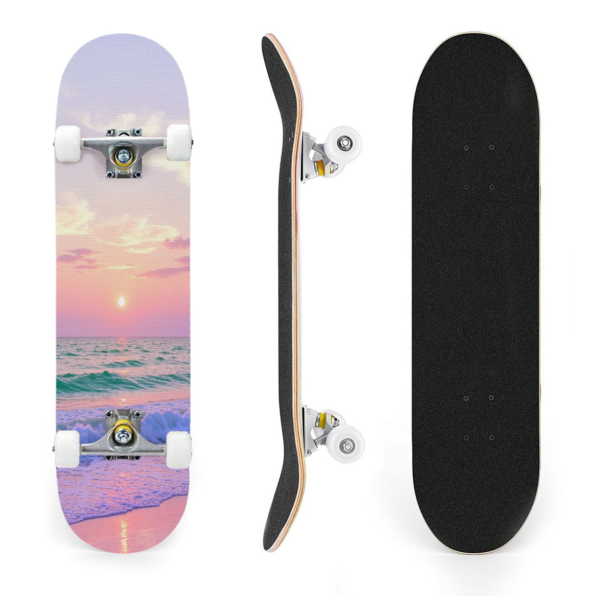 31"x8" Complete Skateboards for Beginners, Cherry Blossom Red Cherry Seamless Pink Botanical Double Kick 7 Ply Canadian Maple Deck Skateboard with Wheels, Gifts for Girls Teens