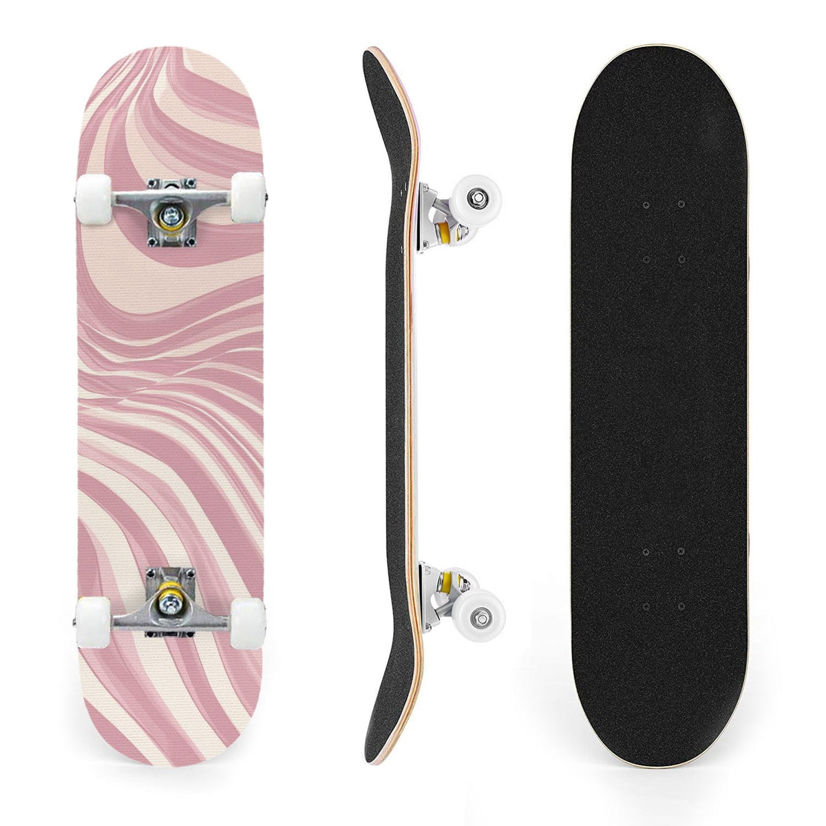 31"x8" Complete Skateboards for Beginners, Abstract Pastel Swirl Soft Earthy Tones Double Kick 7 Ply Canadian Maple Deck Skateboard with Wheels, Gifts for Kids Teens