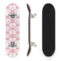31"x8" Complete Skateboards for Beginners, Pink Floral Ribbon Roses Bows White Double Kick 7 Ply Canadian Maple Deck Skateboard with Wheels, Gifts for Girls Teens