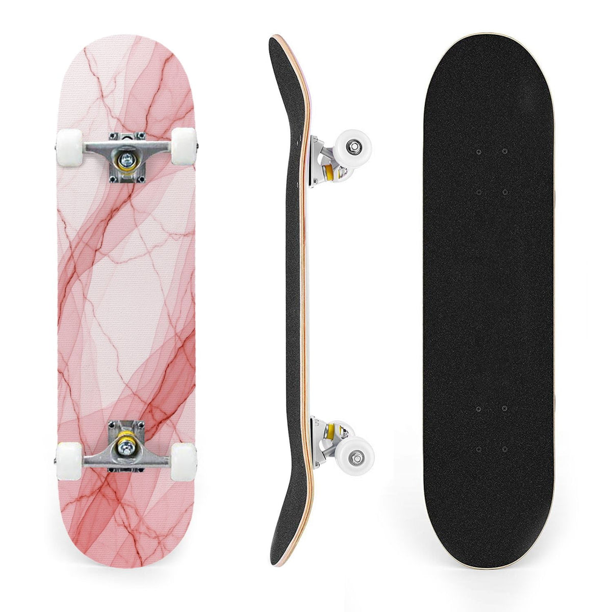 31"x8" Complete Skateboards for Beginners, Cherry Blossom Red Cherry Seamless Pink Botanical Double Kick 7 Ply Canadian Maple Deck Skateboard with Wheels, Gifts for Girls Teens