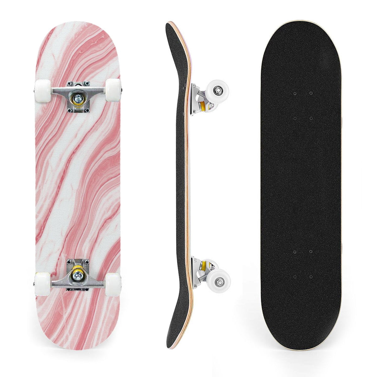 31"x8" Complete Skateboards for Beginners, Cherry Blossom Red Cherry Seamless Pink Botanical Double Kick 7 Ply Canadian Maple Deck Skateboard with Wheels, Gifts for Girls Teens