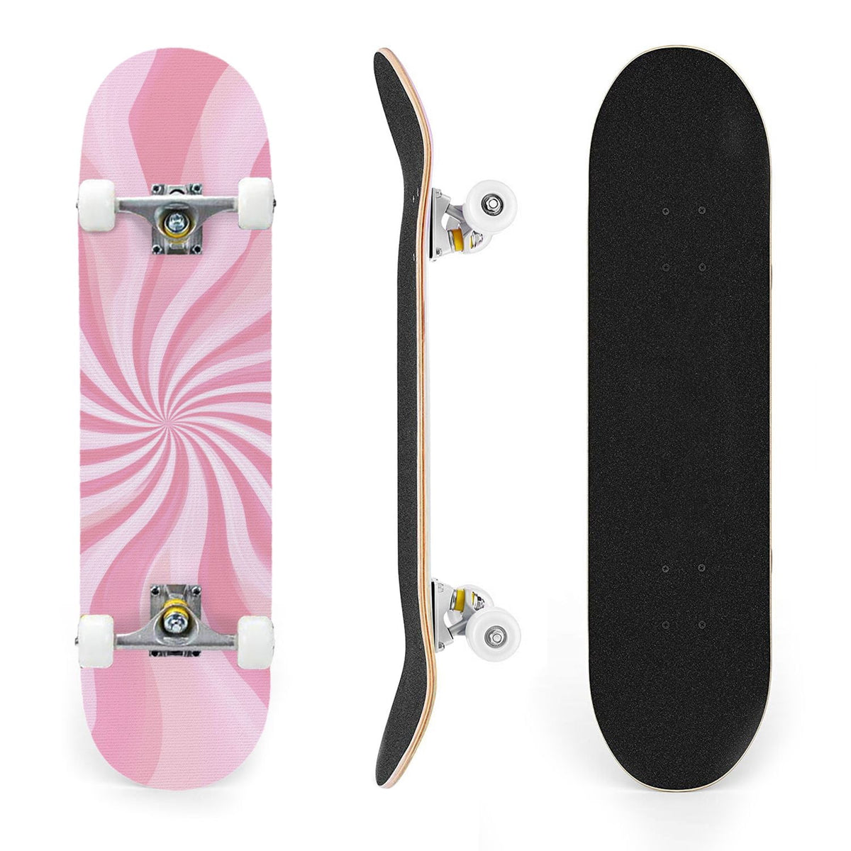 31"x8" Complete Skateboards for Beginners, Abstract Wavy Purple Beige Zebra Design Double Kick 7 Ply Canadian Maple Deck Skateboard with Wheels, Gifts for Kids Teens