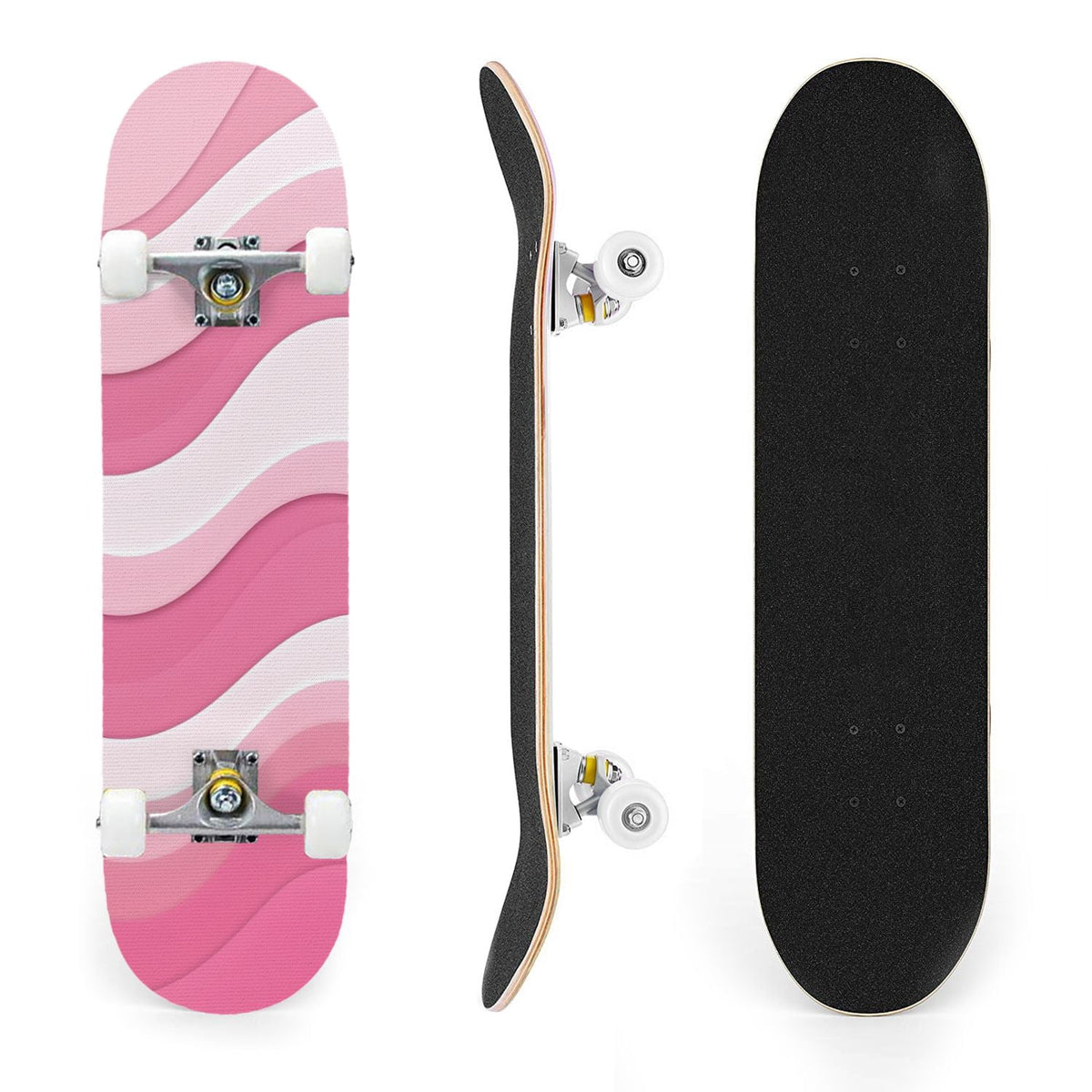 31"x8" Complete Skateboards for Beginners, Cherry Blossom Red Cherry Seamless Pink Botanical Double Kick 7 Ply Canadian Maple Deck Skateboard with Wheels, Gifts for Girls Teens