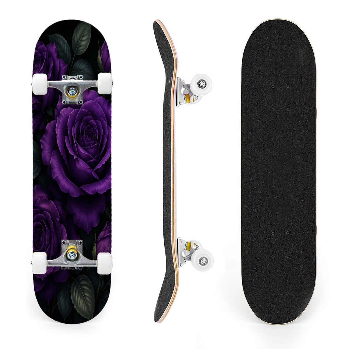 31"x8" Complete Skateboards for Beginners, Colorful Mushroom Floral Magical Night Forest Vintage Double Kick 7 Ply Canadian Maple Deck Skateboard with Wheels, Gifts for Kids Teens