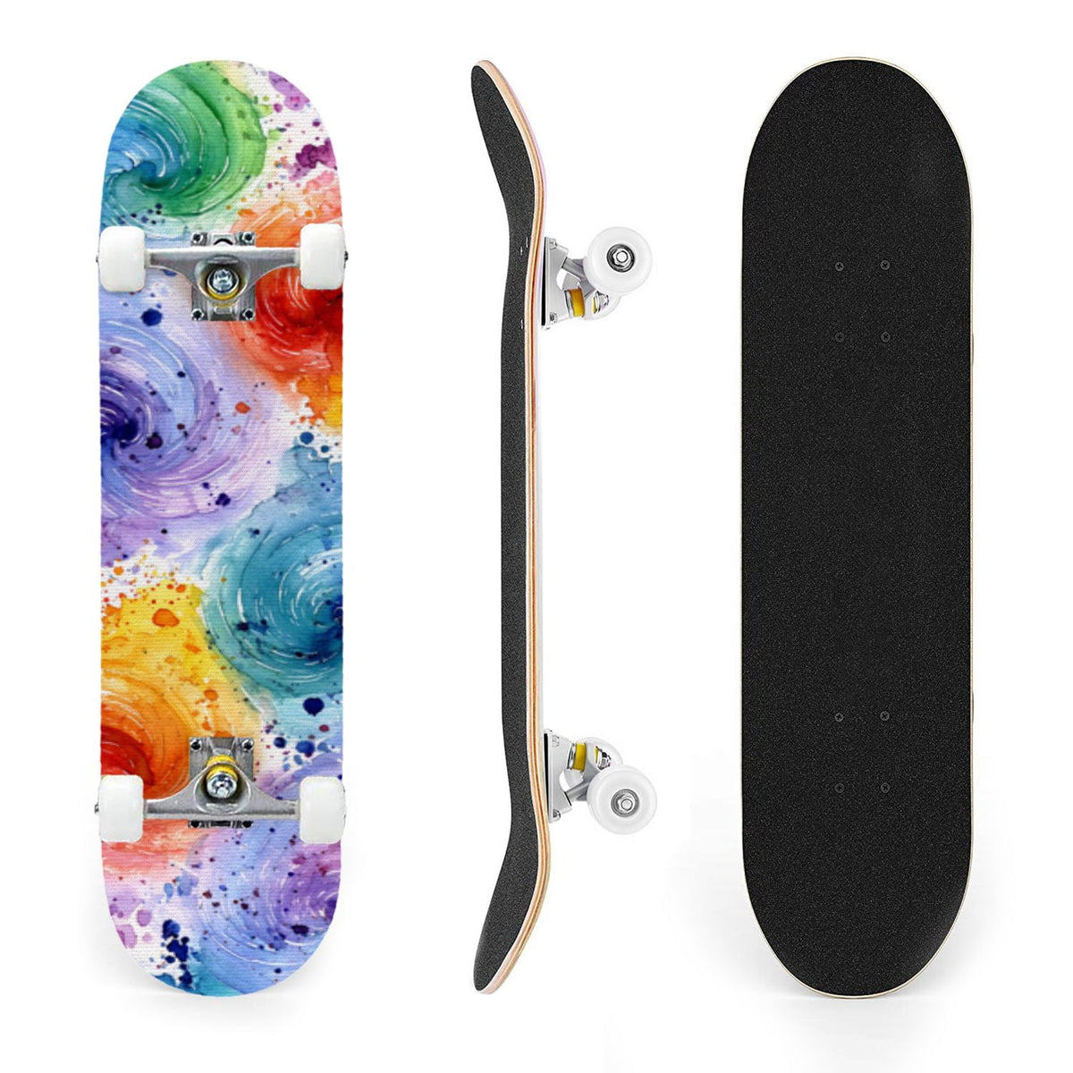 31"x8" Complete Skateboards for Beginners, Vintage Forest Woodland Large Trees Leaves River Cottage Double Kick 7 Ply Canadian Maple Deck Skateboard with Wheels, Gifts for Kids Teens