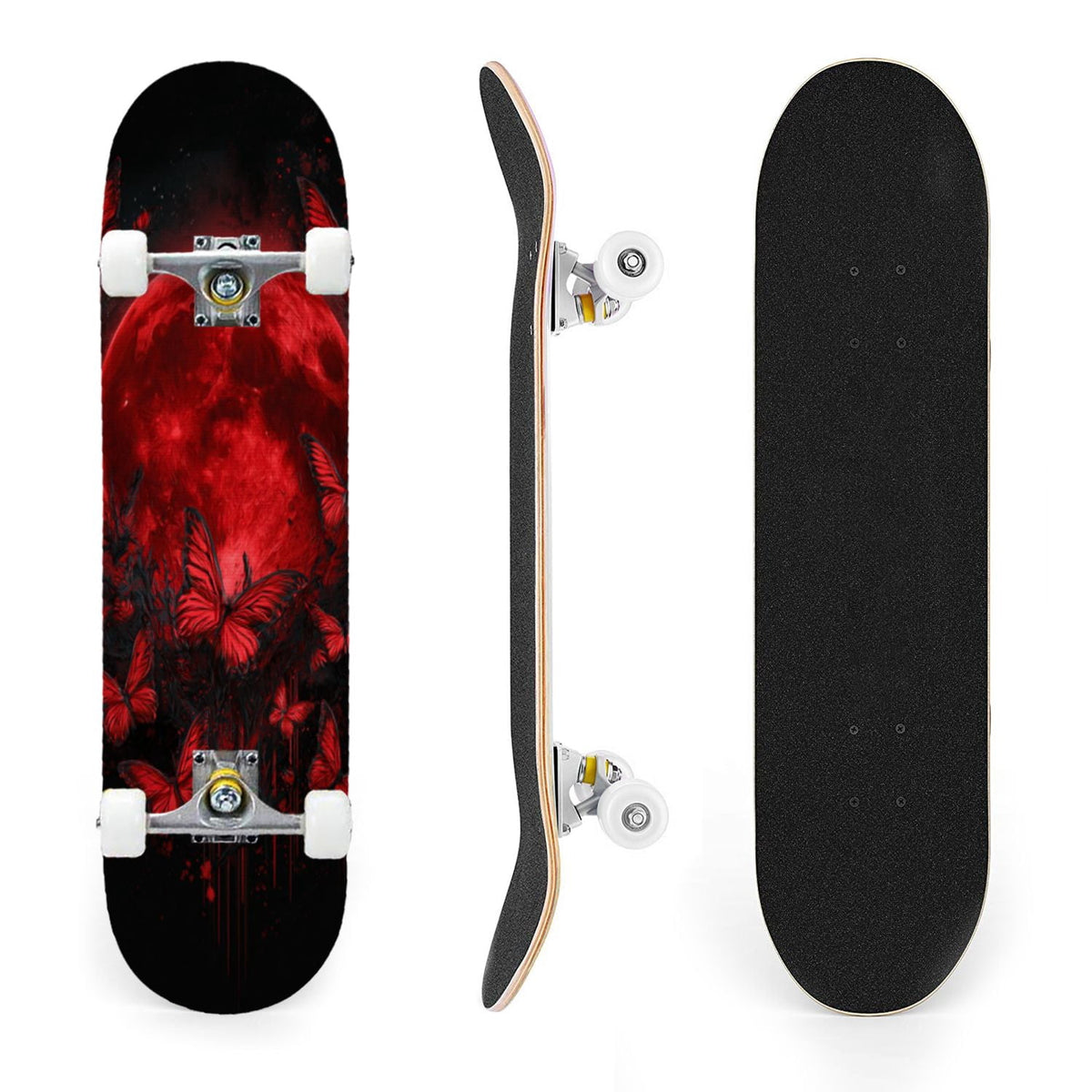31"x8" Complete Skateboards for Beginners, Ethereal Night Garden Roses Starry Sky Dark Academia Double Kick 7 Ply Canadian Maple Deck Skateboard with Wheels, Gifts for Kids Teens
