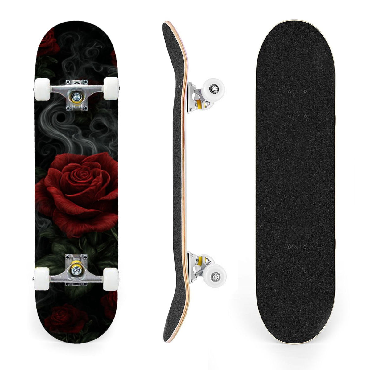 31"x8" Complete Skateboards for Beginners, Vintage Forest Woodland Large Trees Leaves River Cottage Double Kick 7 Ply Canadian Maple Deck Skateboard with Wheels, Gifts for Kids Teens