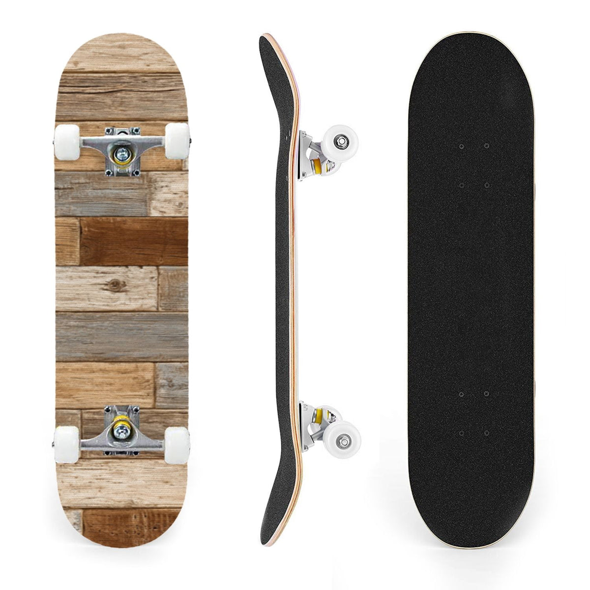 31"x8" Complete Skateboards for Beginners, Vintage Forest Woodland Large Trees Leaves River Cottage Double Kick 7 Ply Canadian Maple Deck Skateboard with Wheels, Gifts for Kids Teens