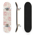 31"x8" Complete Skateboards for Beginners, Seamless Pink Peony Floral Cream Double Kick 7 Ply Canadian Maple Deck Skateboard with Wheels, Gifts for Girls Teens