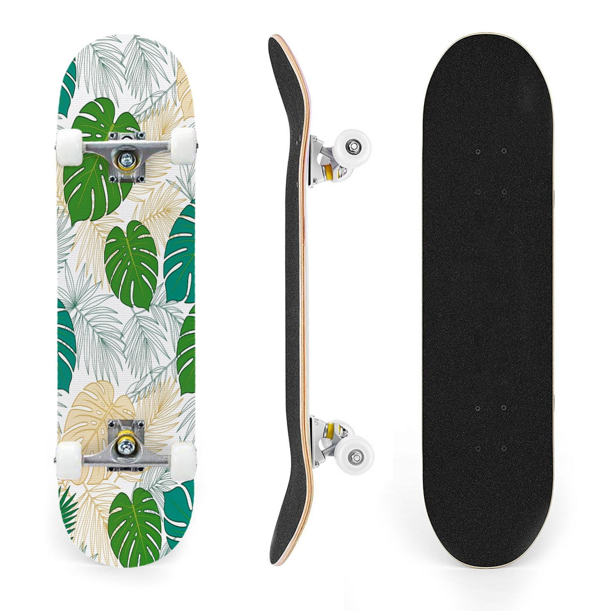 31"x8" Complete Skateboards for Beginners, Abstract Black Hexagon Honeycomb Glowing Blue Neon Geometric Double Kick 7 Ply Canadian Maple Deck Skateboard with Wheels, Gifts for Kids Teens