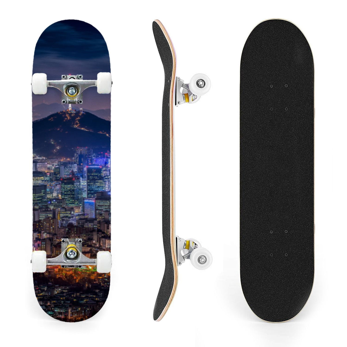 31"x8" Complete Skateboards for Beginners, Red White Vertical Striped Retro Circus Double Kick 7 Ply Canadian Maple Deck Skateboard with Wheels, Gifts for Kids Teens