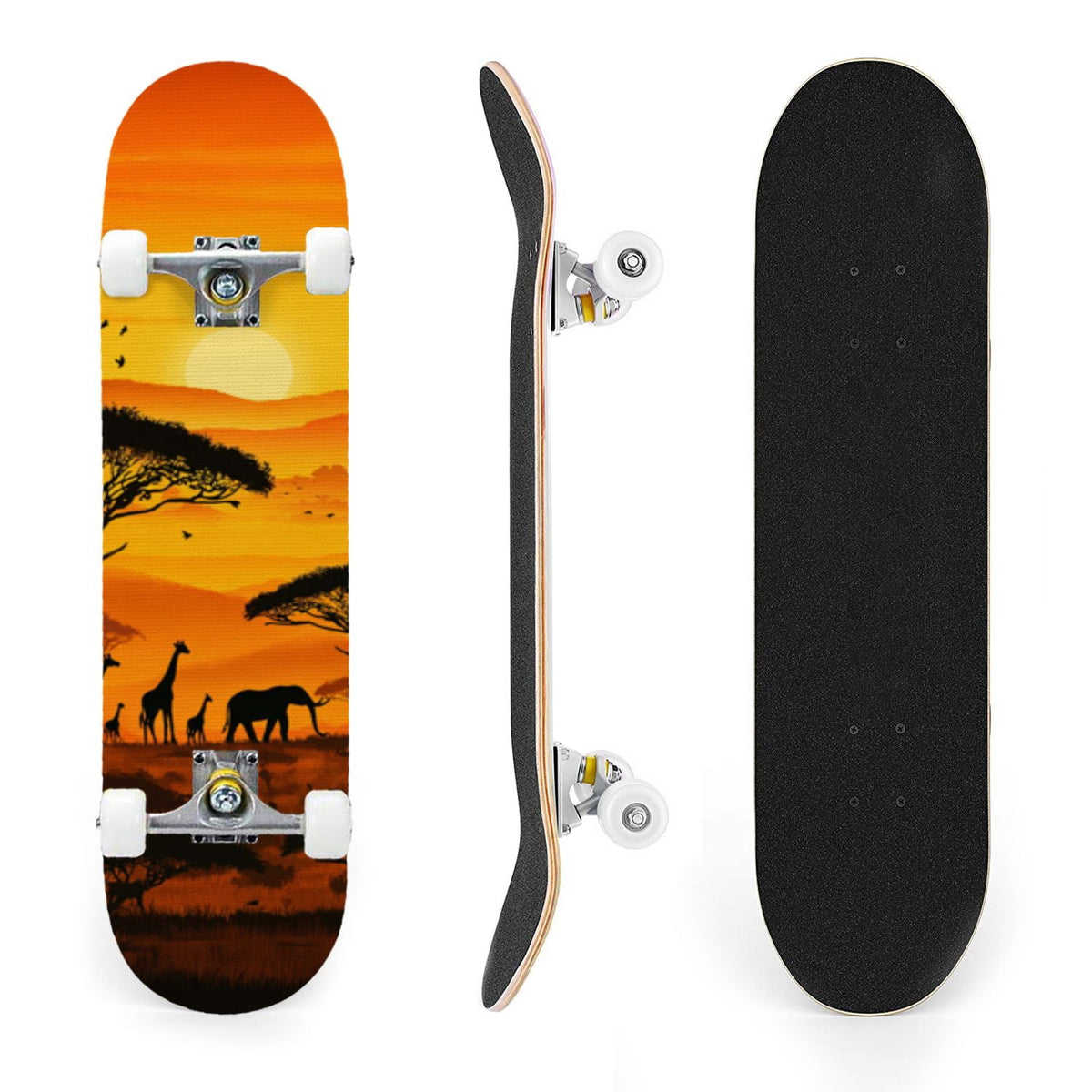 31"x8" Complete Skateboards for Beginners, Soft Blue Cream Striped Design Double Kick 7 Ply Canadian Maple Deck Skateboard with Wheels, Gifts for Kids Teens